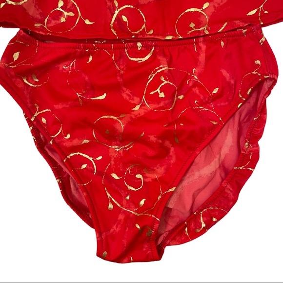 TARA GRINNA Tankini Top 34B/C Bottom 14 Red/Gold Swirl Print Tie Back - Picture 4 of 6